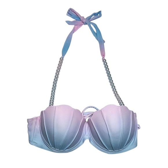 Pink and Blue Shell Fun Summer Mermaid Bikini Top With Faux Pearl Straps M - Picture 1 of 7